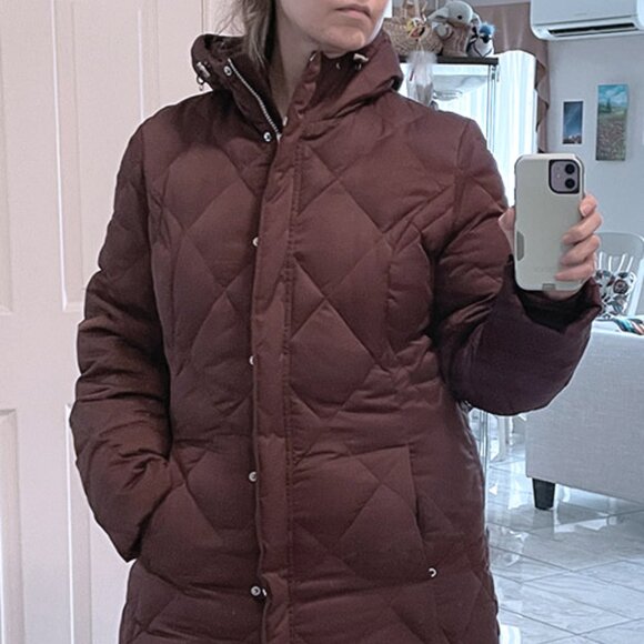 goose down parka coat knee length womens Lg plum wine lightweight 650 fill power - Picture 3 of 15